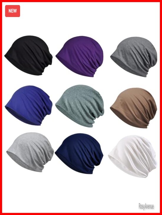 9 Pack Slouchy Beanie Hats Unisex Polycotton Stretch Fit Casual Sleep Caps